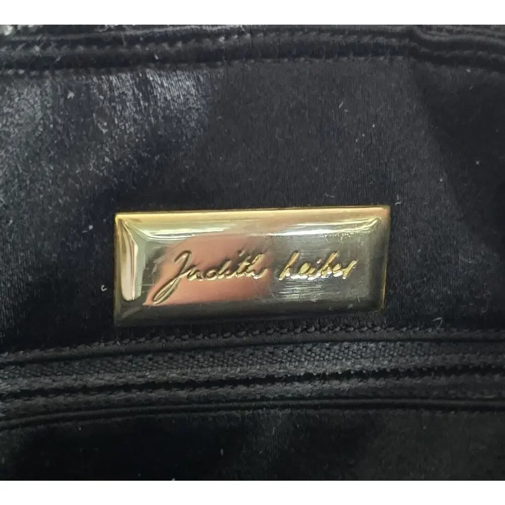 Vintage Judith Leiber Black Ostrich Leather Shoulder Bag Handbag Crescent Shape